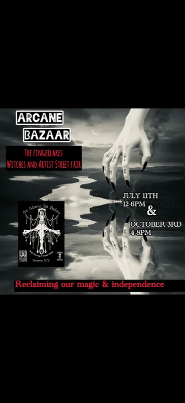 Arcane Bazaar flyer — As Above So Below elemental street fair, Castle Street, Geneva NY